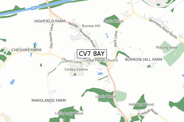 CV7 8AY map - small scale - OS Open Zoomstack (Ordnance Survey)