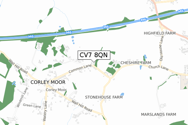 CV7 8QN map - small scale - OS Open Zoomstack (Ordnance Survey)