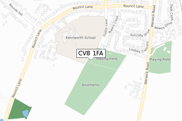 CV8 1FA map - large scale - OS Open Zoomstack (Ordnance Survey)