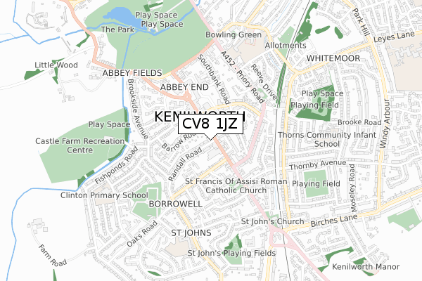 CV8 1JZ map - small scale - OS Open Zoomstack (Ordnance Survey)