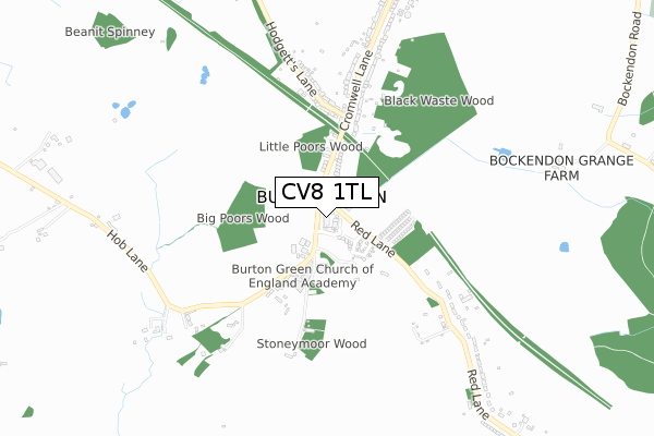 CV8 1TL map - small scale - OS Open Zoomstack (Ordnance Survey)