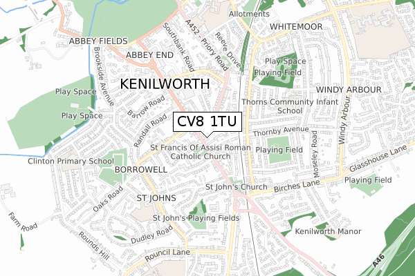 CV8 1TU map - small scale - OS Open Zoomstack (Ordnance Survey)