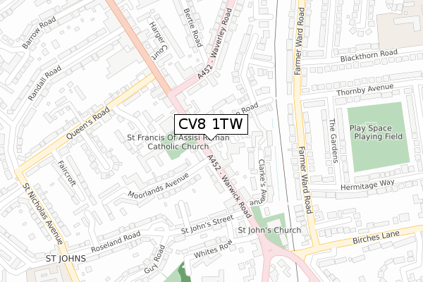 CV8 1TW map - large scale - OS Open Zoomstack (Ordnance Survey)