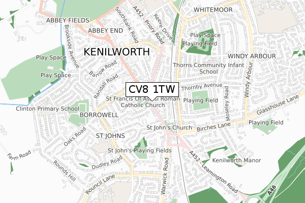 CV8 1TW map - small scale - OS Open Zoomstack (Ordnance Survey)