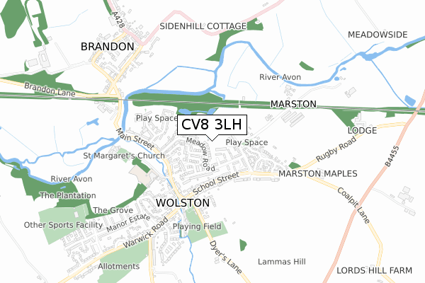 CV8 3LH map - small scale - OS Open Zoomstack (Ordnance Survey)