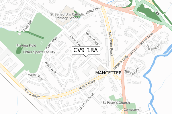 CV9 1RA map - large scale - OS Open Zoomstack (Ordnance Survey)