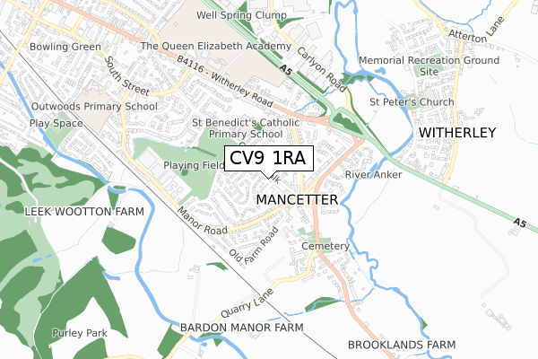 CV9 1RA map - small scale - OS Open Zoomstack (Ordnance Survey)