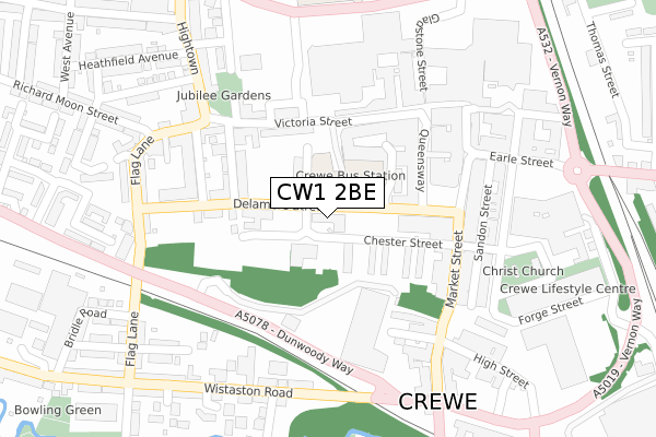 CW1 2BE map - large scale - OS Open Zoomstack (Ordnance Survey)