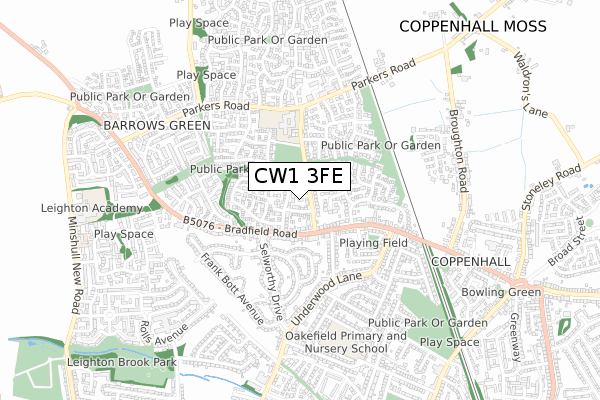 CW1 3FE map - small scale - OS Open Zoomstack (Ordnance Survey)