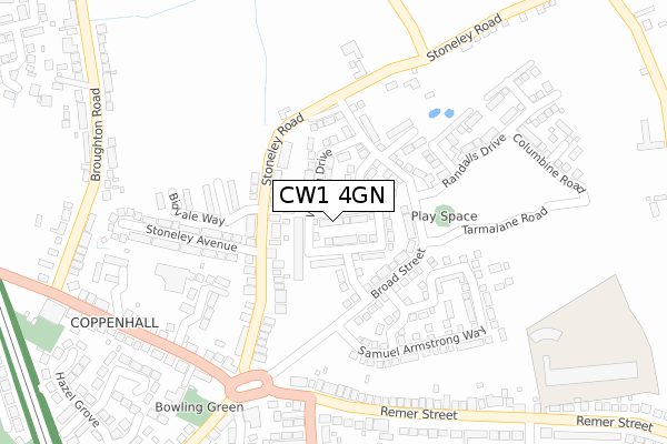 CW1 4GN map - large scale - OS Open Zoomstack (Ordnance Survey)