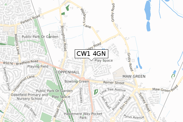 CW1 4GN map - small scale - OS Open Zoomstack (Ordnance Survey)