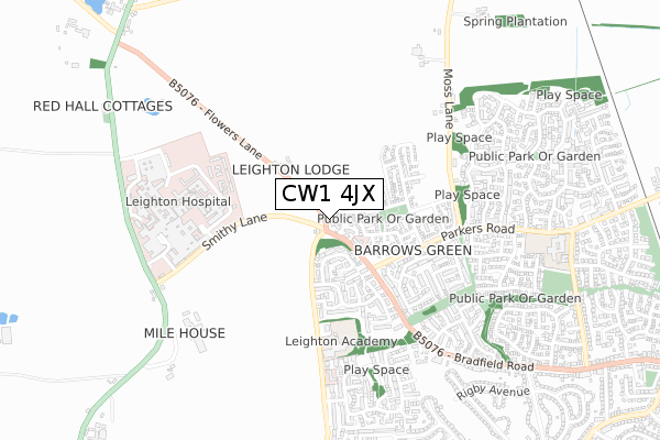 CW1 4JX map - small scale - OS Open Zoomstack (Ordnance Survey)