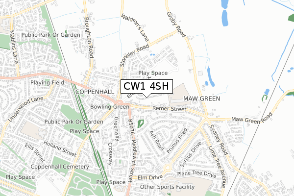 CW1 4SH map - small scale - OS Open Zoomstack (Ordnance Survey)