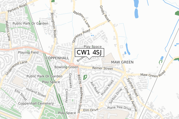 CW1 4SJ map - small scale - OS Open Zoomstack (Ordnance Survey)