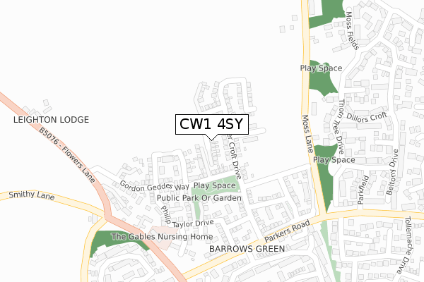 CW1 4SY map - large scale - OS Open Zoomstack (Ordnance Survey)