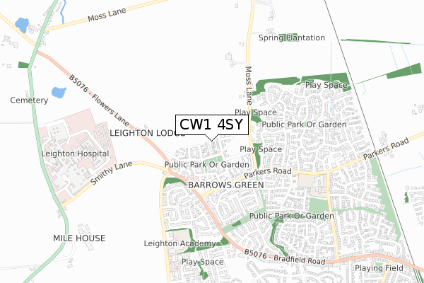 CW1 4SY map - small scale - OS Open Zoomstack (Ordnance Survey)