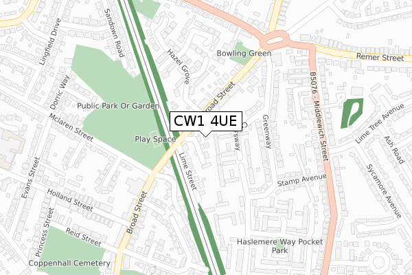 CW1 4UE map - large scale - OS Open Zoomstack (Ordnance Survey)