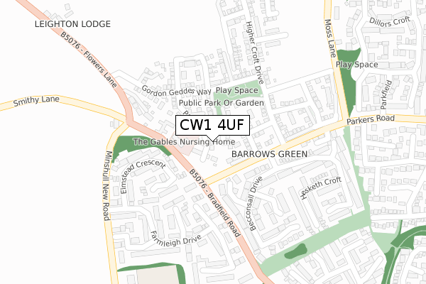 CW1 4UF map - large scale - OS Open Zoomstack (Ordnance Survey)