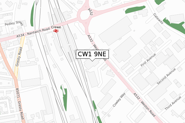 CW1 9NE map - large scale - OS Open Zoomstack (Ordnance Survey)