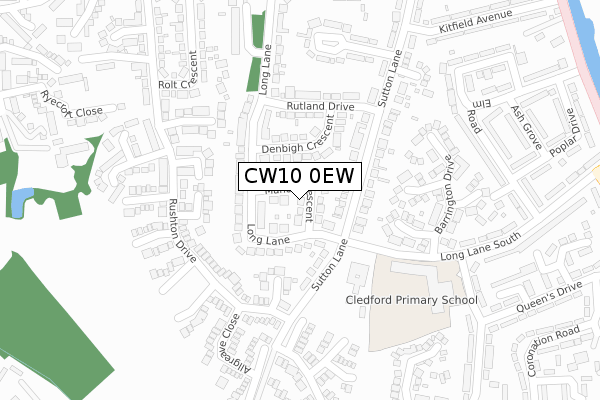 CW10 0EW map - large scale - OS Open Zoomstack (Ordnance Survey)