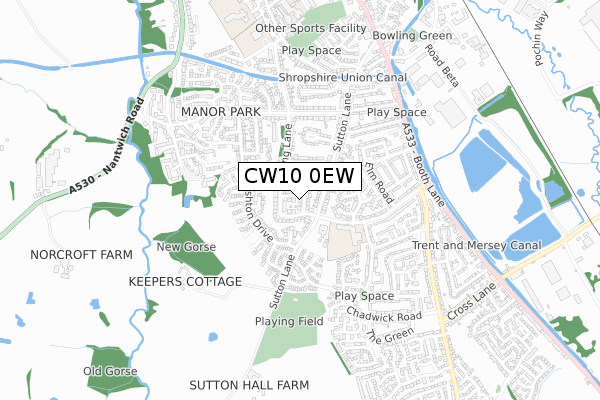 CW10 0EW map - small scale - OS Open Zoomstack (Ordnance Survey)