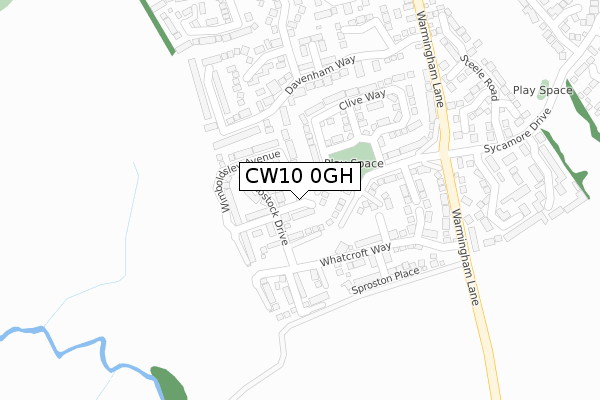 CW10 0GH map - large scale - OS Open Zoomstack (Ordnance Survey)