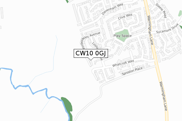 CW10 0GJ map - large scale - OS Open Zoomstack (Ordnance Survey)