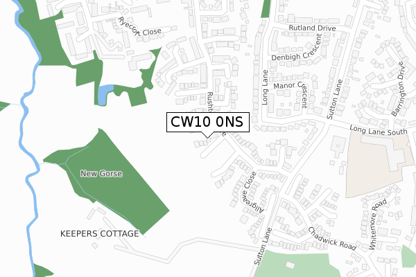 CW10 0NS map - large scale - OS Open Zoomstack (Ordnance Survey)