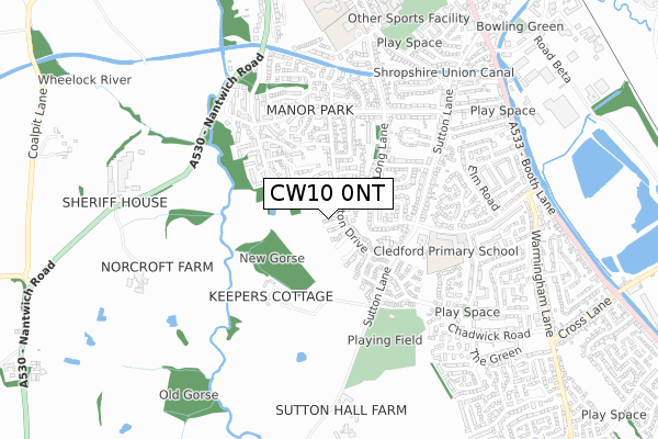 CW10 0NT map - small scale - OS Open Zoomstack (Ordnance Survey)