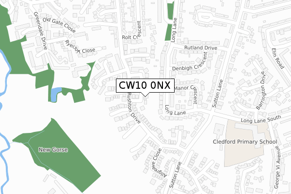 CW10 0NX map - large scale - OS Open Zoomstack (Ordnance Survey)