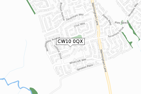 CW10 0QX map - large scale - OS Open Zoomstack (Ordnance Survey)