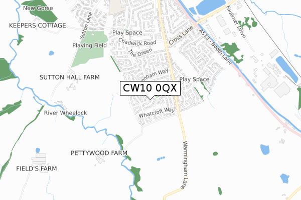 CW10 0QX map - small scale - OS Open Zoomstack (Ordnance Survey)