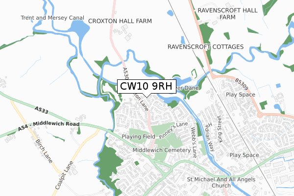 CW10 9RH map - small scale - OS Open Zoomstack (Ordnance Survey)