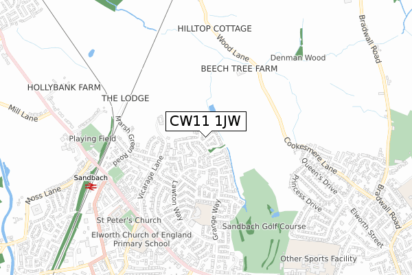 CW11 1JW map - small scale - OS Open Zoomstack (Ordnance Survey)