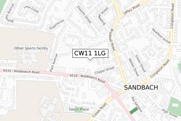 CW11 1LG map - large scale - OS Open Zoomstack (Ordnance Survey)