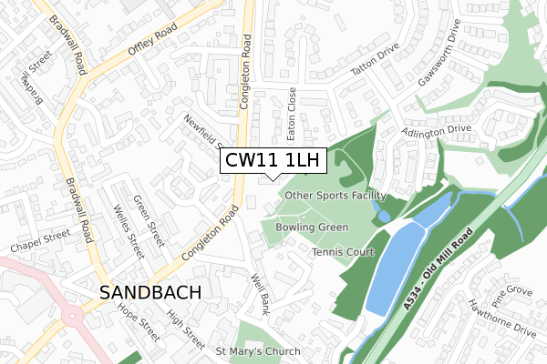 CW11 1LH map - large scale - OS Open Zoomstack (Ordnance Survey)