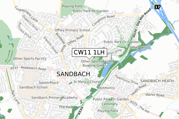 CW11 1LH map - small scale - OS Open Zoomstack (Ordnance Survey)