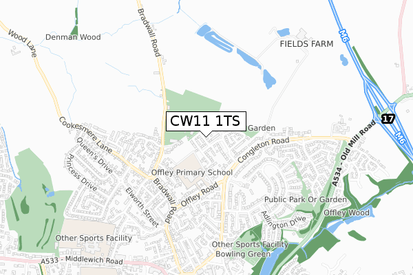 CW11 1TS map - small scale - OS Open Zoomstack (Ordnance Survey)