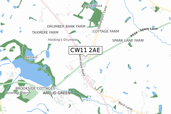 CW11 2AE map - small scale - OS Open Zoomstack (Ordnance Survey)