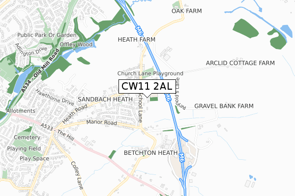 CW11 2AL map - small scale - OS Open Zoomstack (Ordnance Survey)