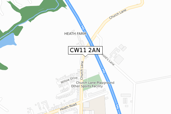 CW11 2AN map - large scale - OS Open Zoomstack (Ordnance Survey)