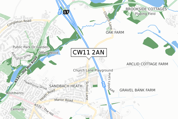 CW11 2AN map - small scale - OS Open Zoomstack (Ordnance Survey)