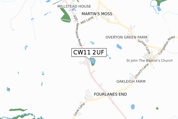 CW11 2UF map - small scale - OS Open Zoomstack (Ordnance Survey)