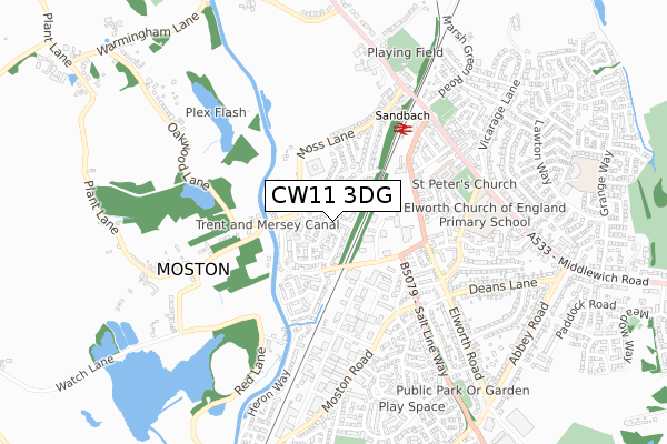 CW11 3DG map - small scale - OS Open Zoomstack (Ordnance Survey)