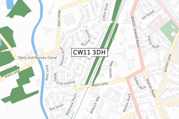 CW11 3DH map - large scale - OS Open Zoomstack (Ordnance Survey)