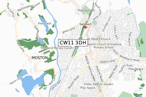 CW11 3DH map - small scale - OS Open Zoomstack (Ordnance Survey)