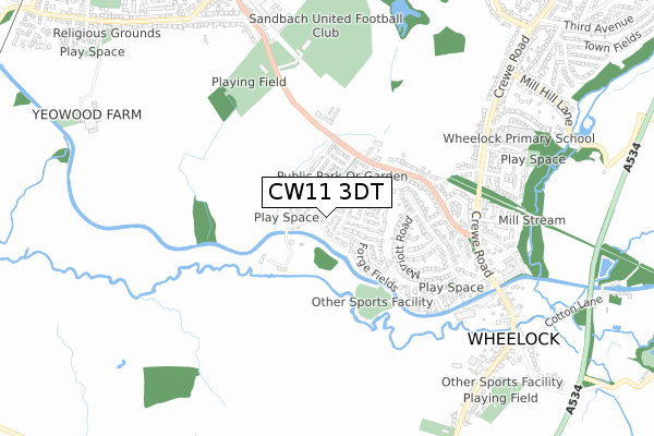 CW11 3DT map - small scale - OS Open Zoomstack (Ordnance Survey)