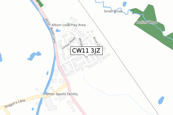 CW11 3JZ map - large scale - OS Open Zoomstack (Ordnance Survey)