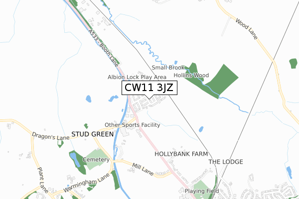 CW11 3JZ map - small scale - OS Open Zoomstack (Ordnance Survey)