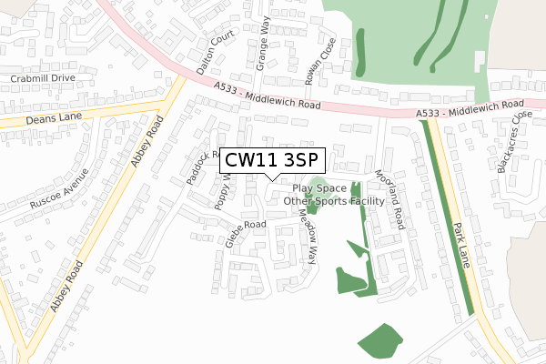 CW11 3SP map - large scale - OS Open Zoomstack (Ordnance Survey)